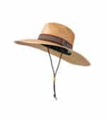 Cappello di paglia a tesa larga con cordino e fascia