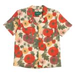 Camicia maniche corte taglio femminile, 2 tasche sul petto, motivo pomodori