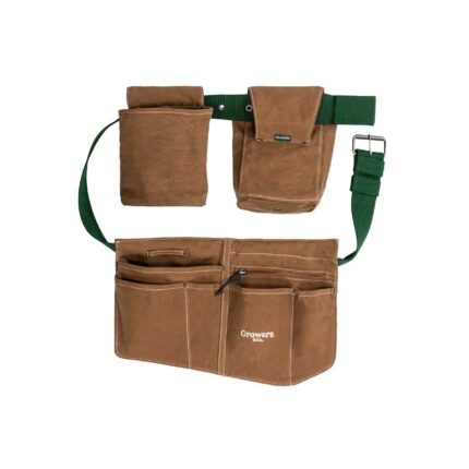 Cintura verde con tasche porta attrezzi in 3 sezioni colore cammello
