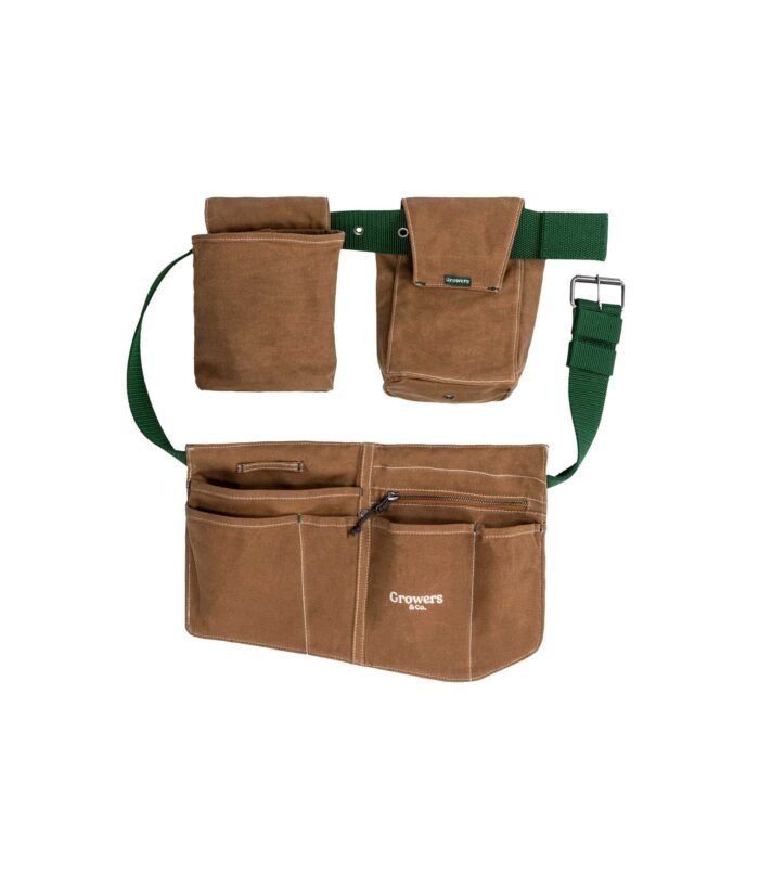 Cintura verde con tasche porta attrezzi in 3 sezioni colore cammello