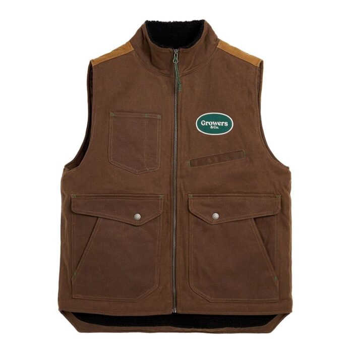 Gilet multitasche con chiusura a zip colore marrone