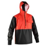 Giacca arancione e nera impermeabile con cappuccio